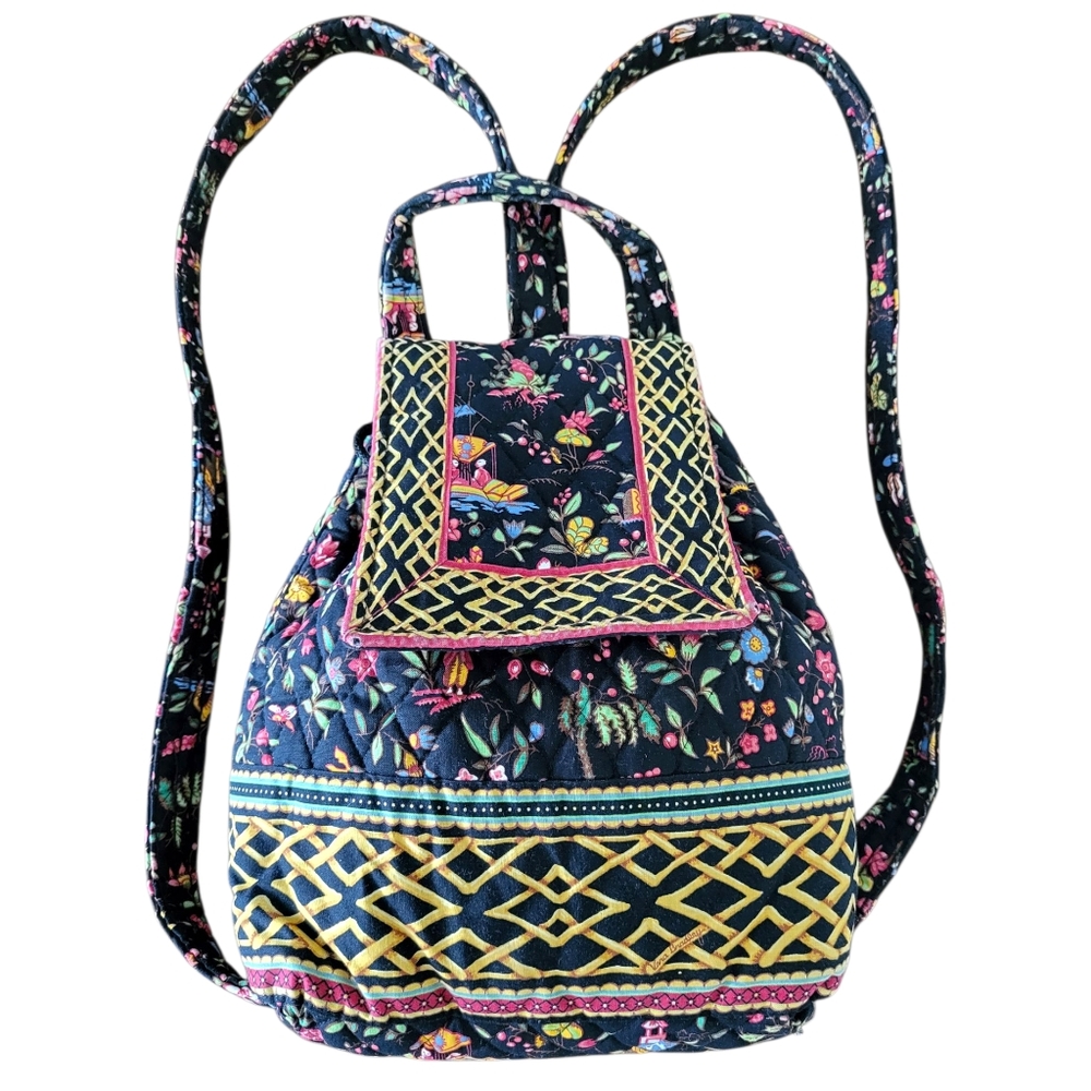 Vintage VERA BRADLEY Black and Multicolored Floral Quilted Backpack